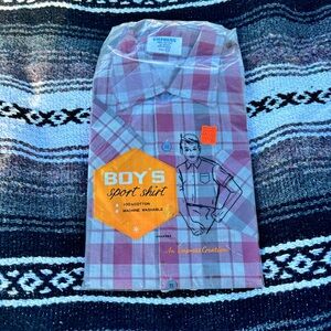VTG 70s EMPRESS MAROON PLAID BOYS BUTTON DOWN SPORTS SHIRT SIZE 12
